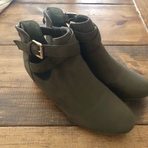 Army green suede booties